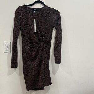 Aqua Black and Brown Long Sleeve Dress